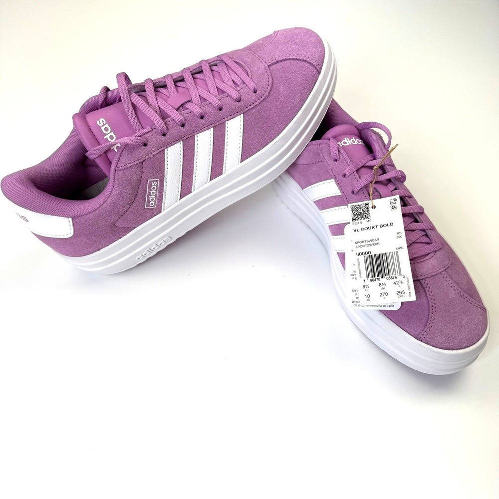 adidas VL Court Bold Wmns 10 Purple Suede Platform Sneakers NWT Retro Streetwear